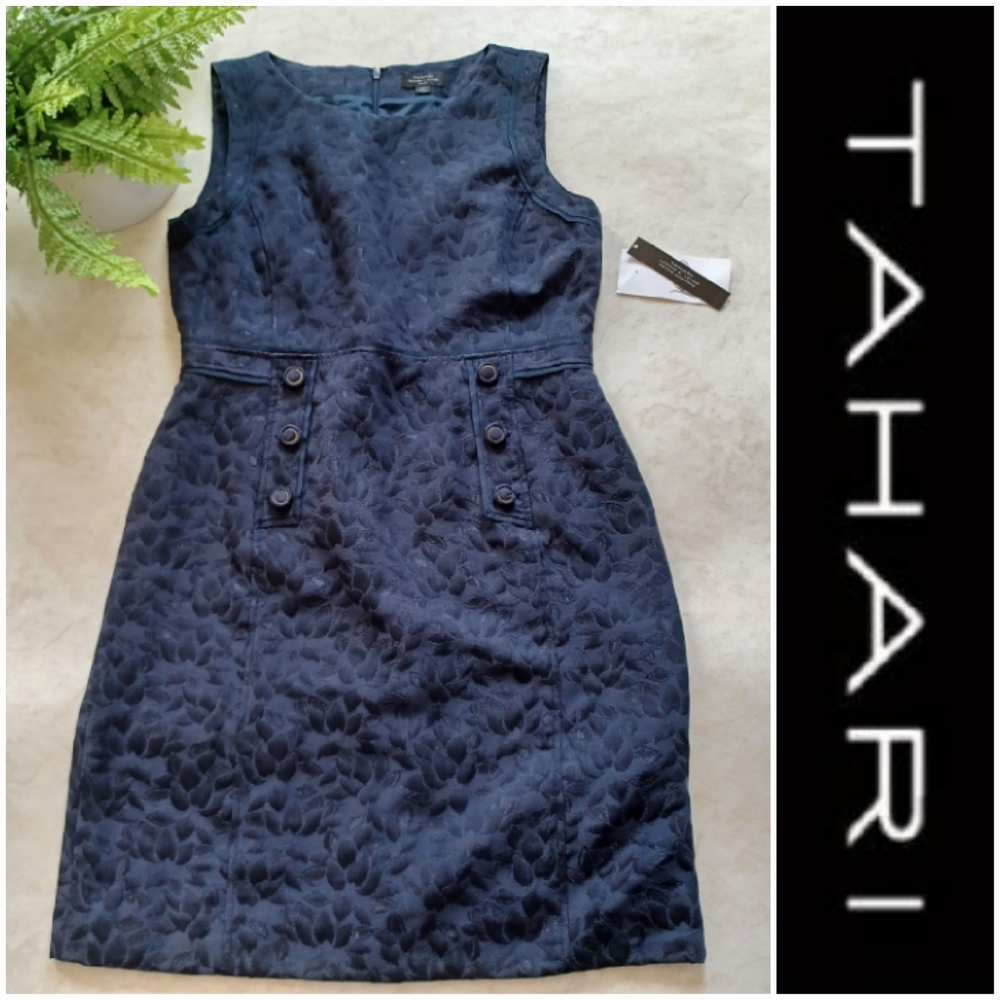 NWT Tahari Navy Sheath Dress 12P